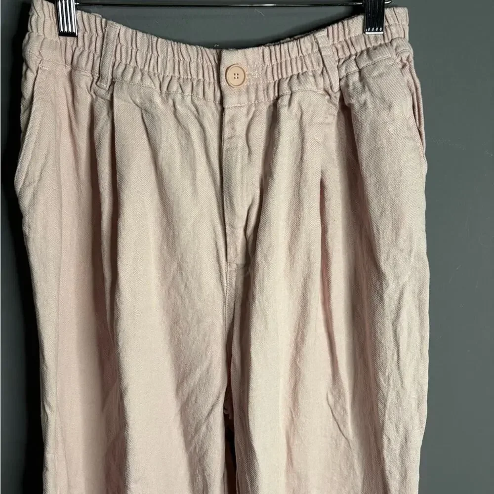 Zara Pink Linen Blend Straight Leg Relaxed Fit Pants Large